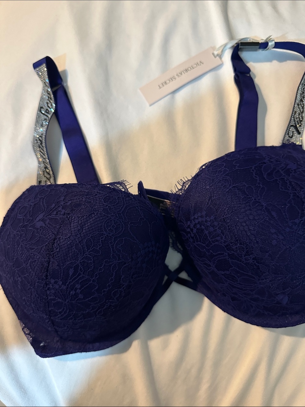 Victoria's Secret Purple Lace Push-Up Bra with Embellished Straps